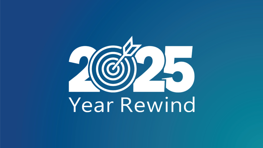 graphic design with bullseye arrow zero, 'Year Rewind' text on blue gradient. Clean, modern vector art symbolizing goals, reflection. Ideal for corporate, motivational, or yearly review themes.